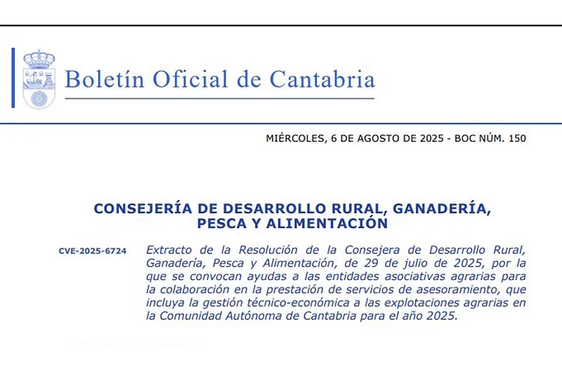 Noticias de Cantabria | El Cántabro | El Gobierno de Cantabria convoca ayudas para prestar servicios de asesoramiento a las explotaciones agrarias