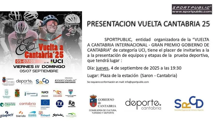 El día 04 de Septiembre de 2025 Paso por el municipio de la etapa de la Vuelta a España, suponiendo un corte del Trafico a partir de las 15:42h y presentación de la Vuelta a Cantabria 2025.