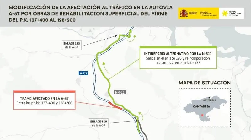 Transportes progresa con la rehabilitación de la autovía A-67 en Campoo de Enmedio, con una inversión de 9,5 millones de euros