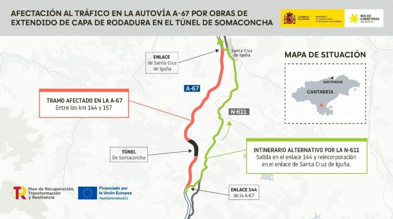Noticias de Cantabria | El Cántabro | Transportes continúa con las obras de modernización del túnel de Somaconcha en la A-67, a la altura de Pesquera