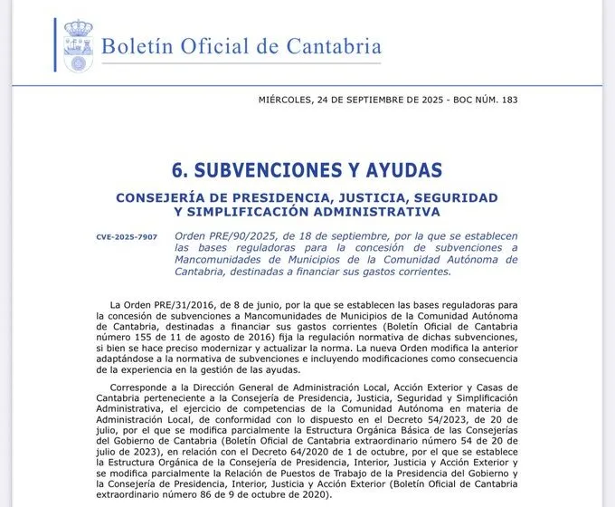 Noticias de Cantabria | El Cántabro | El Gobierno cántabro facilita a las mancomunidades el acceso a las ayudas que financian su actividad con menos cargas administrativas y trámites más ágiles