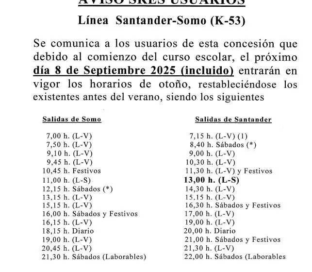 HORARIOS AUTOBUSES | OTOÑO