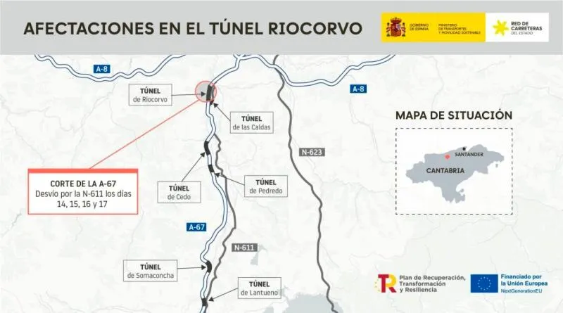 Noticias de Cantabria | El Cántabro | Transportes avanza en la modernización del túnel de Riocorvo de la A-67 a la altura de Cartes