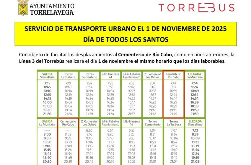 El Torrebus refuerza su servicio al Cementerio de Río Cabo por el Día de Todos los Santos