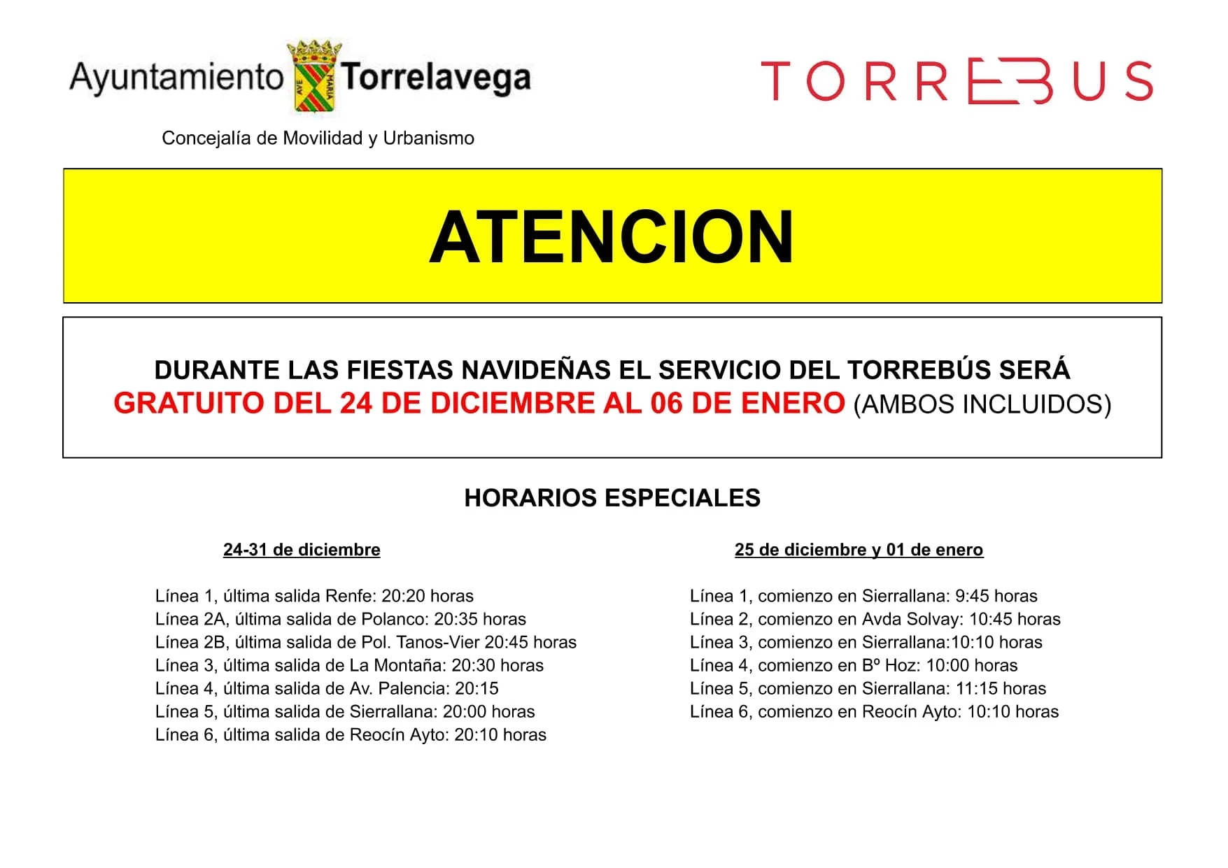 El Torrebus será gratuito del 24 de diciembre al 6 de enero