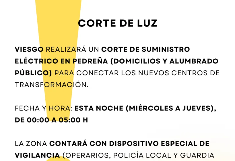 AVISO DE CORTE DE LUZ EN PEDREÑA