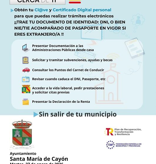  Obtén tu Certificado Digital personal en Santa María de Cayón este martes 27 en las instalaciones de la 3 planta (Sala A) de la Biblioteca de Sarón