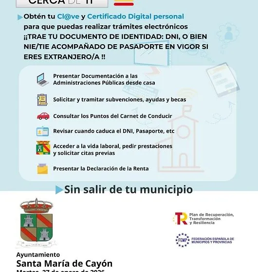  Obtén tu Certificado Digital personal en Santa María de Cayón este martes 27 en las instalaciones de la Casa Joven