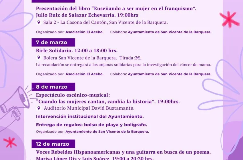  Intenso programa de actividades para celebrar el 8M en San Vicente de la Barquera
