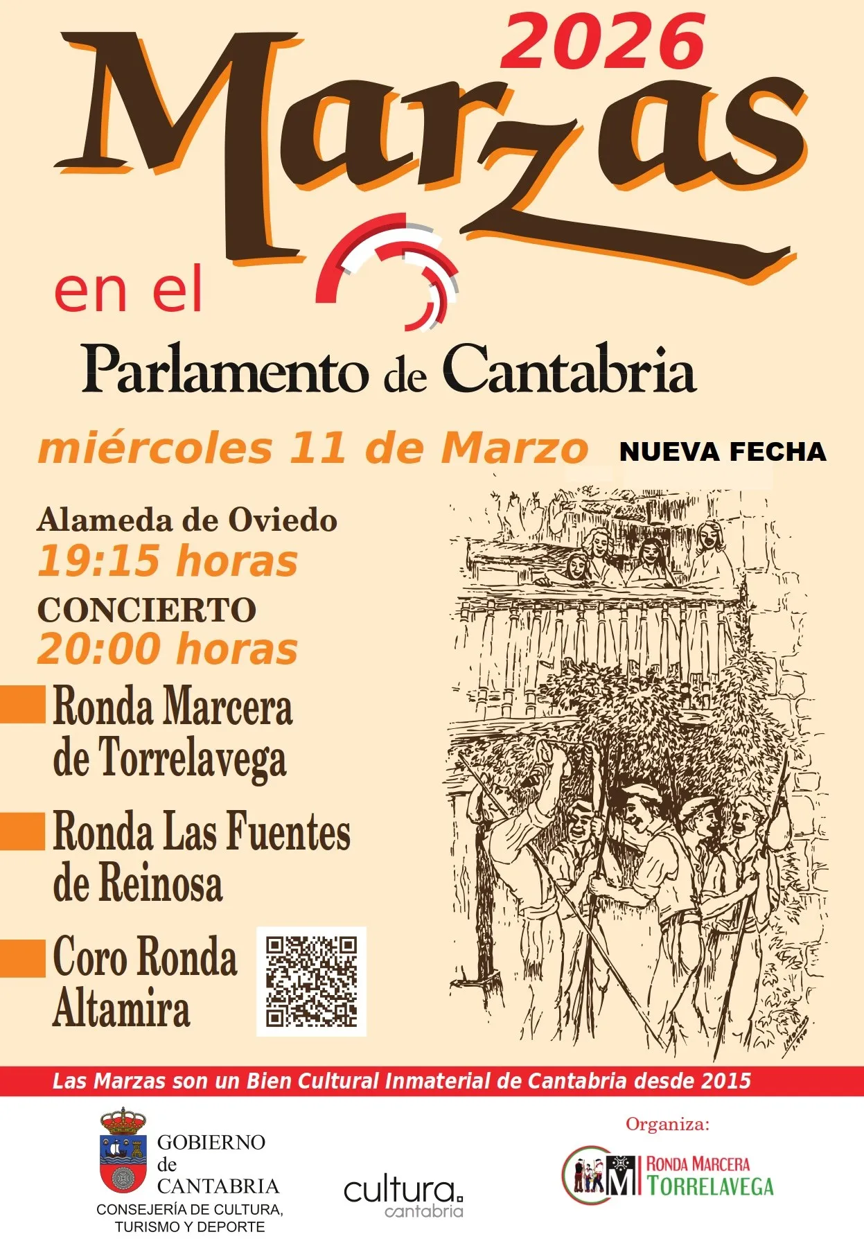 El Parlamento de Cantabria acoge mañana la celebración de Las Marzas con rondas tradicionales de toda la región