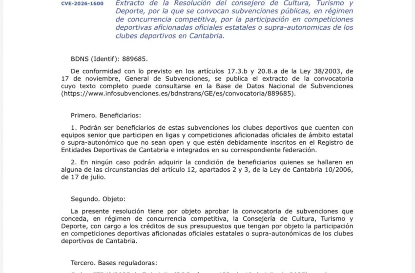  El Gobierno convoca subvenciones para la participación de los clubes en competiciones deportivas estatales y para la organización de torneos y acontecimientos deportivos