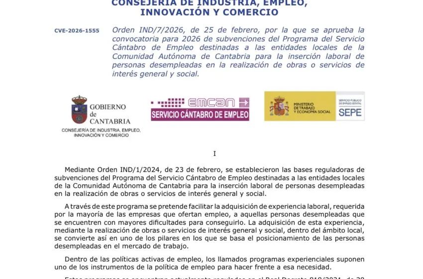 El Gobierno de Cantabria destina 25 millones a las corporaciones locales para la contratación de 2.500 personas desempleadas