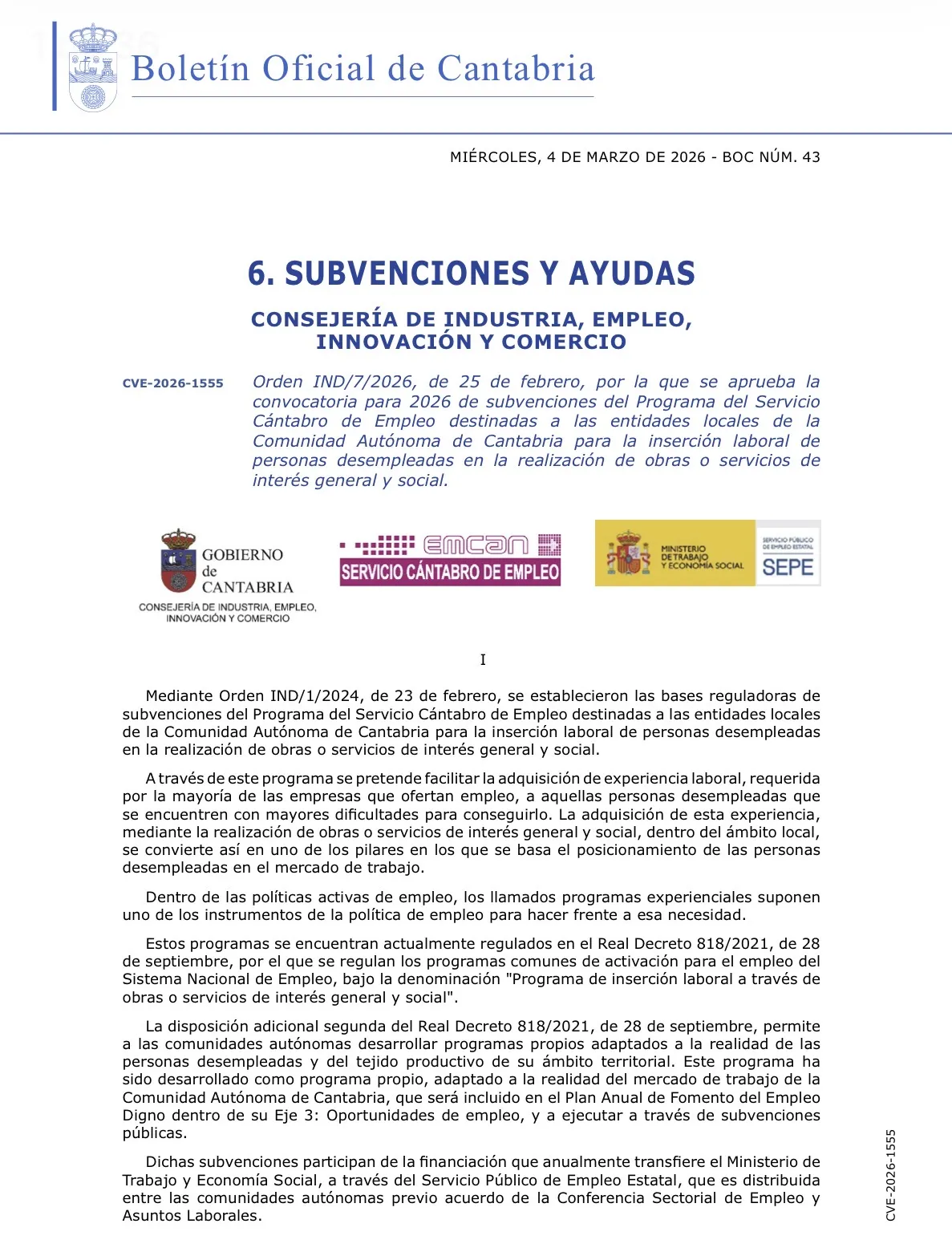 El Gobierno de Cantabria destina 25 millones a las corporaciones locales para la contratación de 2.500 personas desempleadas