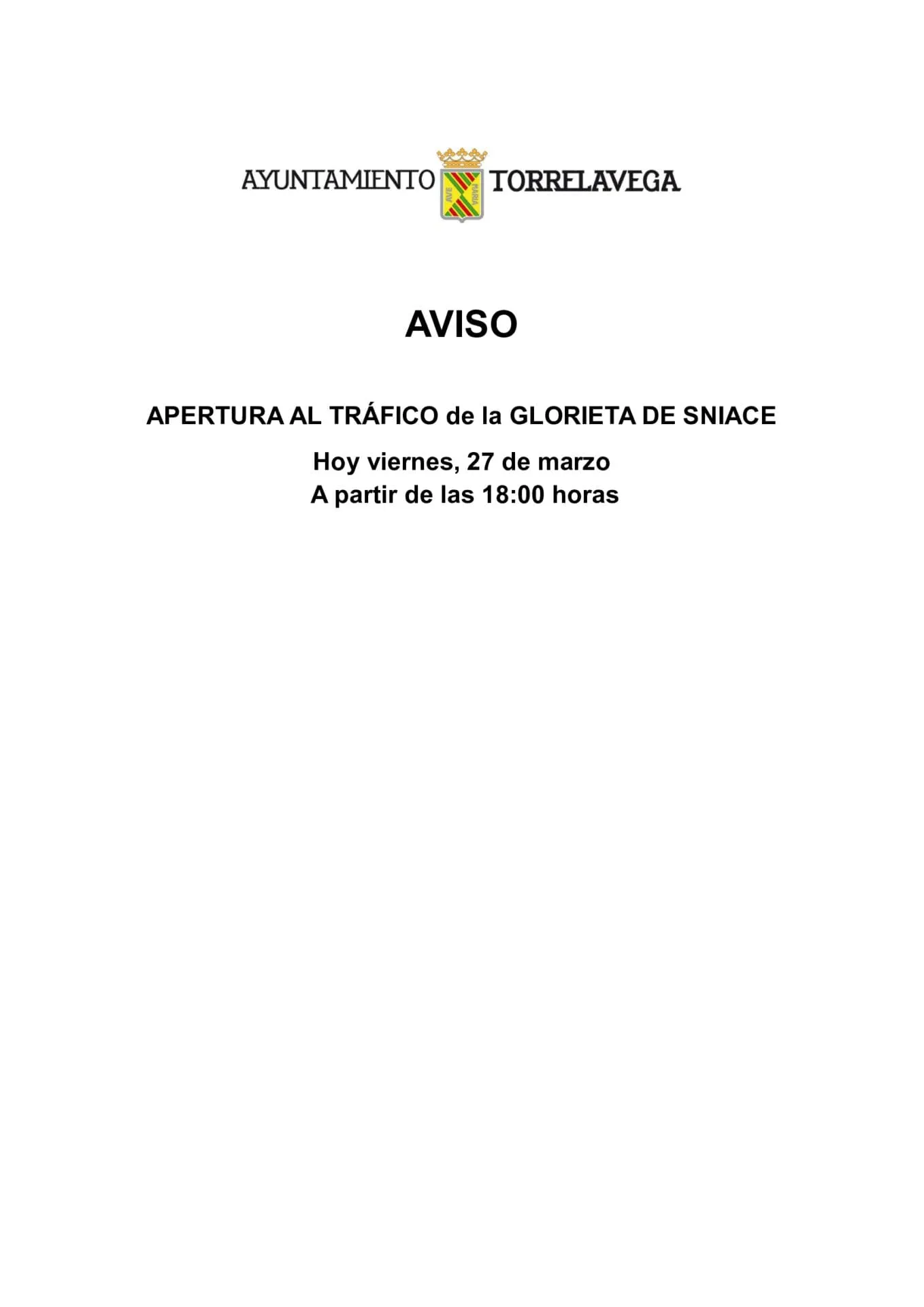 Hoy a las 18:00 horas se abrirá al tráfico la glorieta de Sniace
