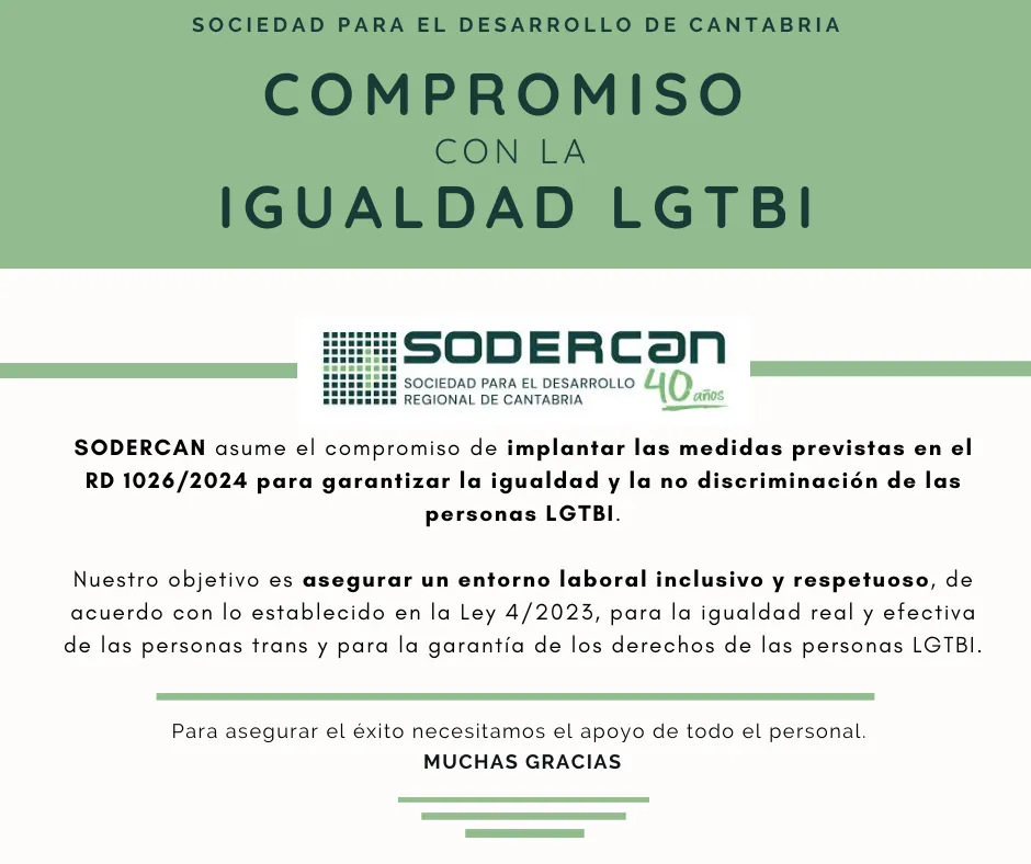 SODERCAN aprueba medidas y protocolo LGTBI para la igualdad y no discriminación en el entorno laboral