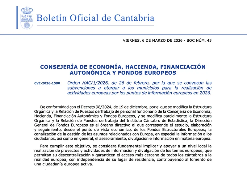  Economía destina 100.000 euros en subvenciones a los municipios que cuenten con un Punto de Información Europeo