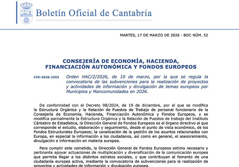  Economía destina 225.000 euros en ayudas a municipios y mancomunidades que apoyen proyectos y actividades relacionadas con el proceso de integración de la Unión Europea