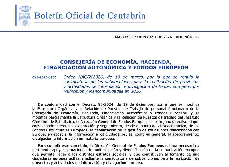 Economía destina 225.000 euros en ayudas a municipios y mancomunidades que apoyen proyectos y actividades relacionadas con el proceso de integración de la Unión Europea