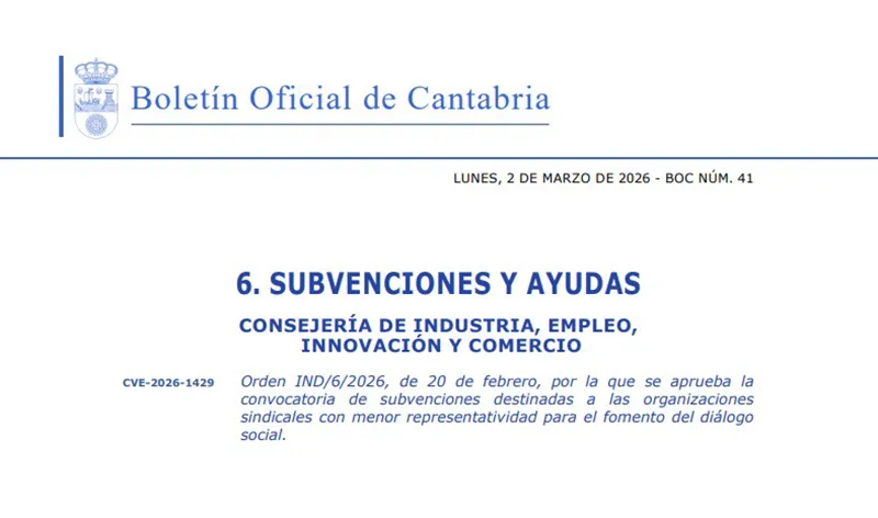  El Gobierno de Cantabria convoca ayudas para fomentar la acción sindical y el diálogo social