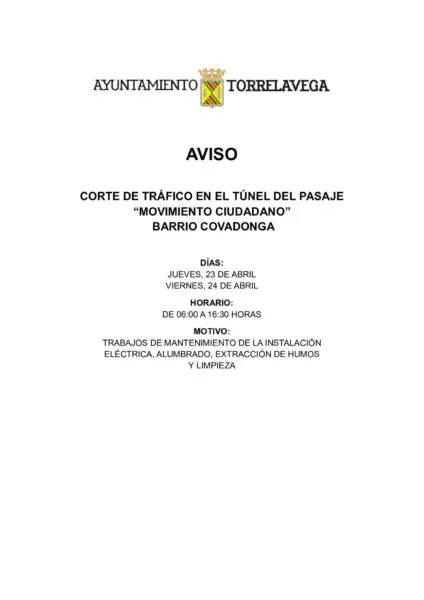 Noticias de Cantabria | El Cántabro | Corte de tráfico en el túnel del pasaje “Movimiento Ciudadano” por trabajos de mantenimiento