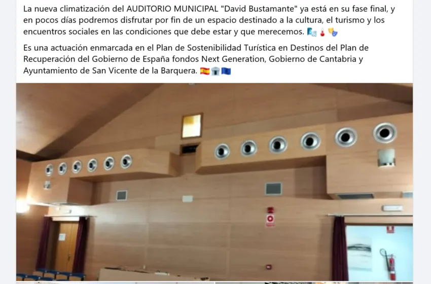  INSTALACIÓN DE CLIMATIZACIÓN Y VENTILACIÓN EN EL AUDITORIO MUNICIPAL «DAVID BUSTAMANTE» DE SAN VICENTE DE LA BARQUERA. ACTUACIÓN INCLUIDA EN MARCO DEL PRTR, FINANCIADO POR LA UNIÓN EUROPEA NEXTGENERATIONEU