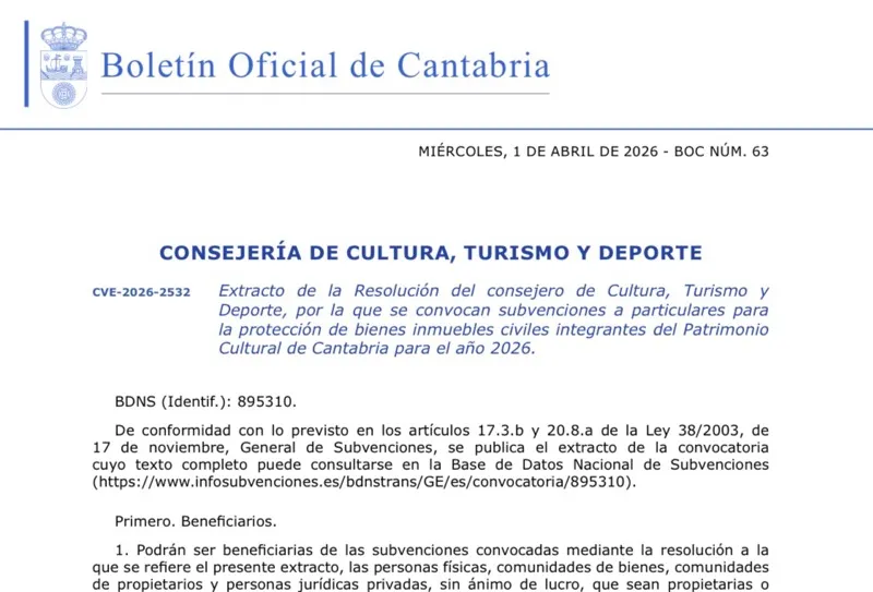 Cultura convoca subvenciones a particulares para la protección de bienes inmuebles civiles