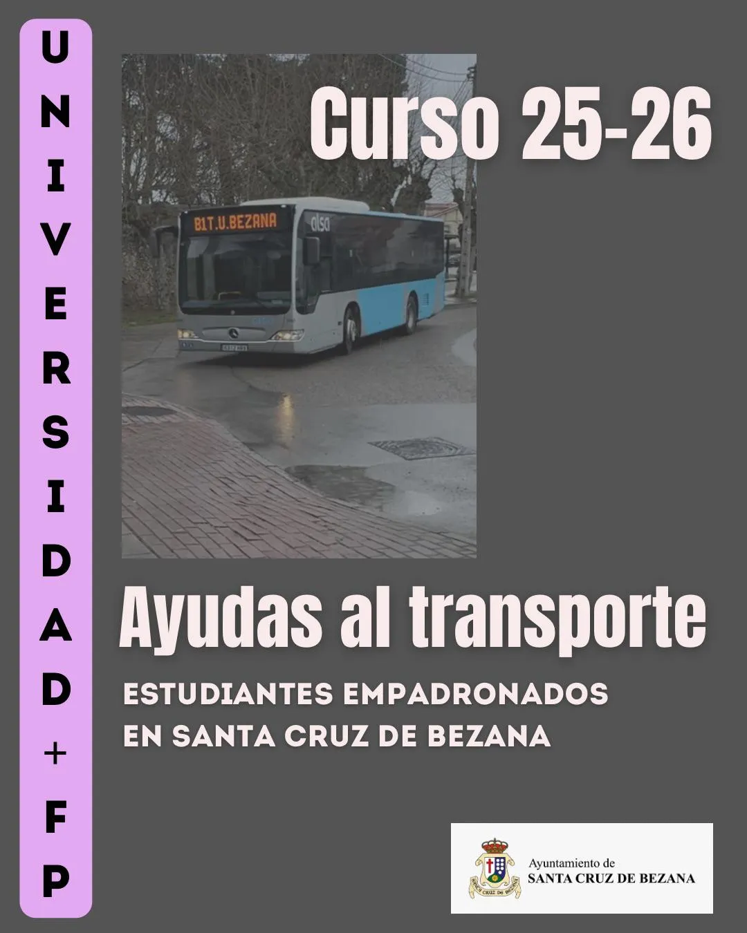 El plazo para optar a las ayudas al transporte universitario y de FP se abre este miércoles
