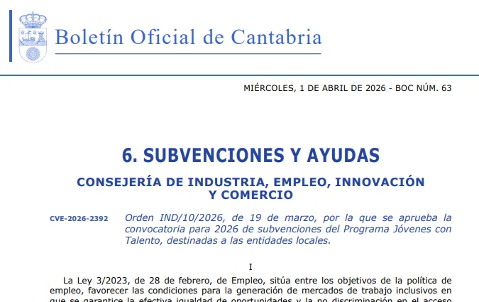 El Gobierno de Cantabria destina 2 millones de euros a incrementar la empleabilidad de los jóvenes de la región