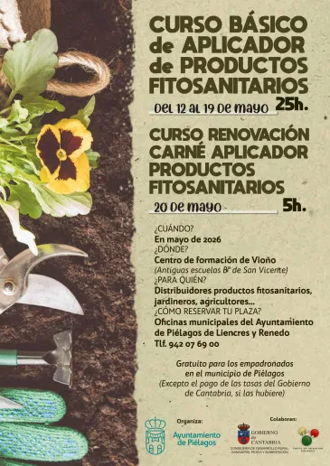 Noticias de Cantabria | El Cántabro | Piélagos impartirá un curso básico de aplicador de productos fitosanitarios y otro para la renovación del carné para el uso de biocidas e insecticidas