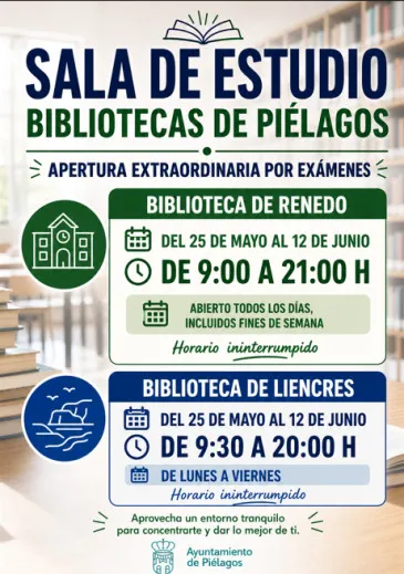 Noticias de Cantabria | El Cántabro | Piélagos abrirá del 25 de mayo al 12 de junio aulas de estudio en las bibliotecas municipales de Renedo y Liencres