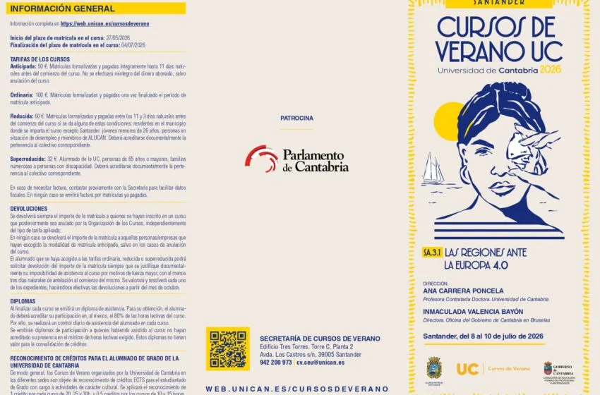 Noticias de Cantabria | El Cántabro | El Parlamento de Cantabria acogerá en julio un curso universitario sobre el futuro de las regiones en la Europa 4.0