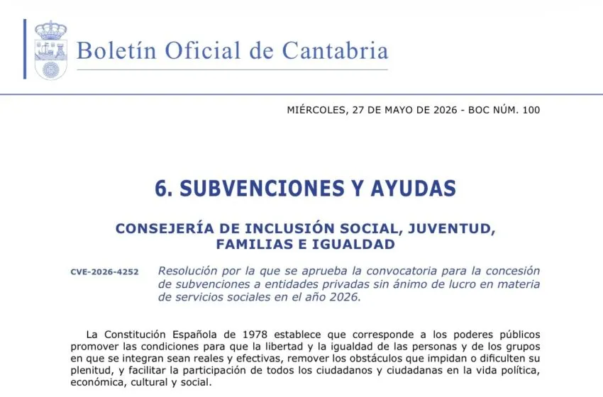  El Gobierno convoca subvenciones a entidades privadas sin ánimo de lucro destinadas a materias de servicios sociales