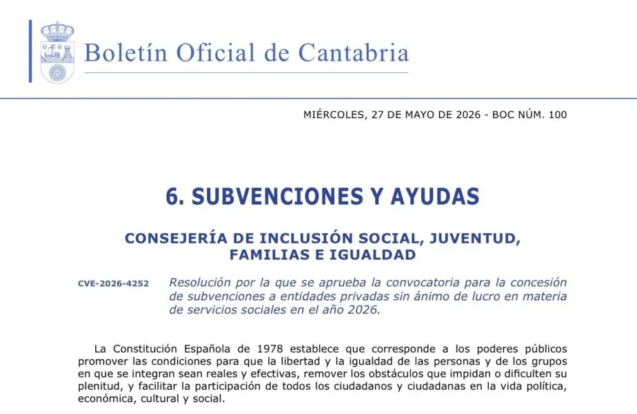 Noticias de Cantabria | El Cántabro | El Gobierno convoca subvenciones a entidades privadas sin ánimo de lucro destinadas a materias de servicios sociales