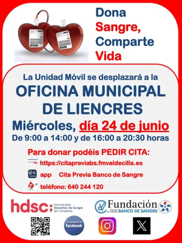 Noticias de Cantabria | El Cántabro | La Unidad Móvil de la Asociación-Hermandad de Donantes de Sangre de Cantabria visitará el próximo miércoles Liencres