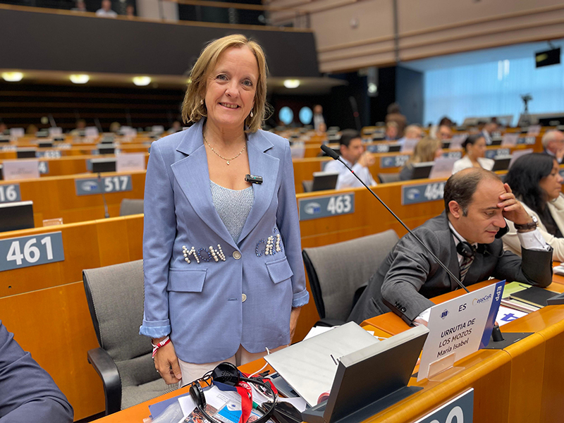 Isabel Urrutia, antes de intervenir en el debate sobre vivienda en el pleno del Comité de las Regiones