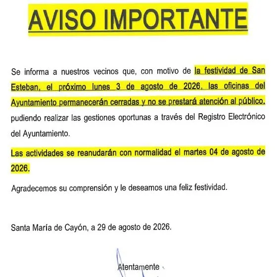 Noticias de Cantabria | El Cántabro | El próximo lunes 3 de agosto,  Festividad de San Esteban, todas las dependencias municipales permaneceran cerradas por festividad local