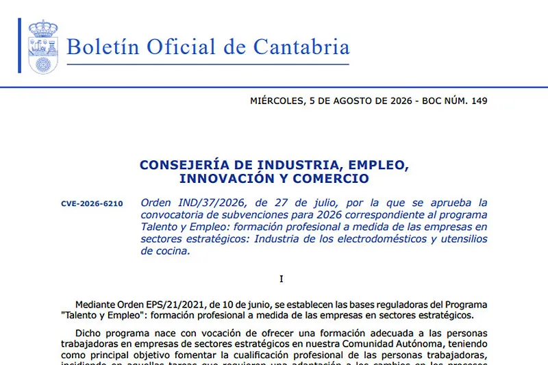 Noticias de Cantabria | El Cántabro | El Gobierno de Cantabria destina medio millón de euros a impulsar la formación especializada en la industria de los electrodomésticos