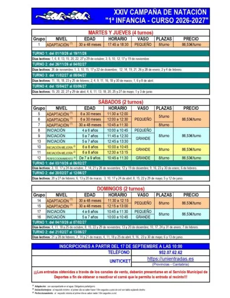 Noticias de Cantabria | El Cántabro | Torrelavega abre el 17 de septiembre las inscripciones para la XXIV Campaña de Natación ‘1ª Infancia’