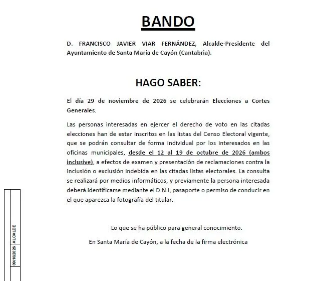  Consulta del censo electoral vigente para las Elecciones Generales del 29 de noviembre de 2026