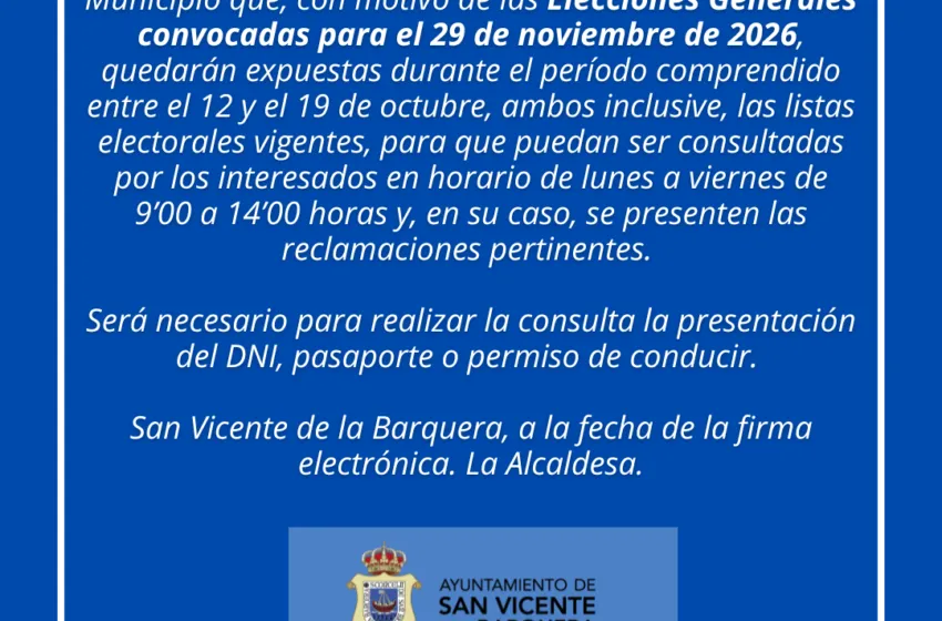  ANUNCIO SOBRE LISTAS ELECTORALES