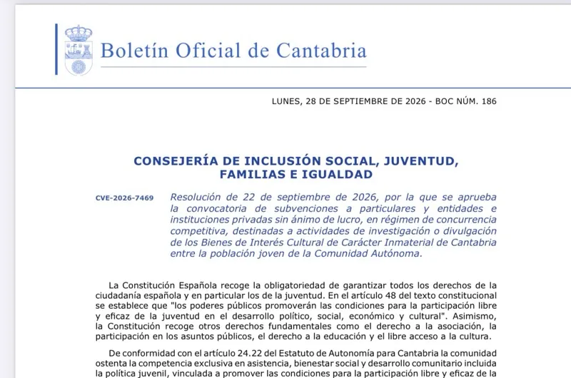 Noticias de Cantabria | El Cántabro | El Gobierno destina 25.000 euros en ayudas a entidades privadas y particulares para actividades de investigación y divulgación de BIC inmaterial entre los jóvenes
