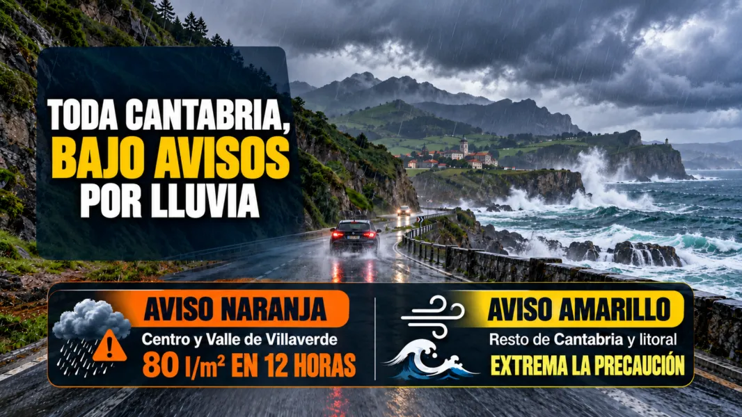 Noticias de Cantabria | El Cántabro | Cantabria activa hoy avisos por lluvia y mala mar: el centro y el Valle de Villaverde, en nivel naranja