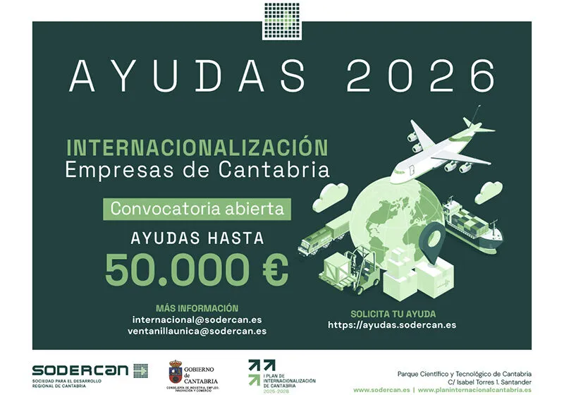 Infografía de las ayudas que ofrece SODERCAN, de hasta 50.000 euros, para apoyar la internacionalización de las empresas cántabra (FOTO: Oficina de Comunicación)