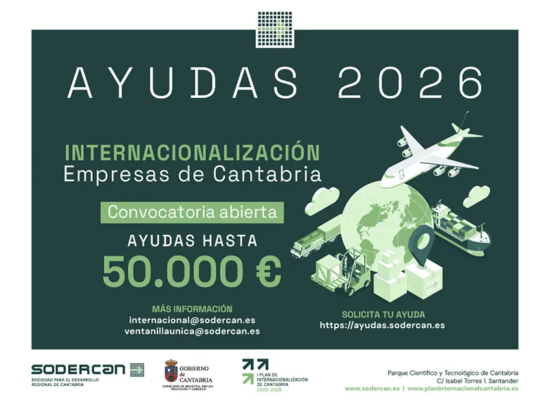 Infografía de las ayudas que ofrece SODERCAN, de hasta 50.000 euros, para apoyar la internacionalización de las empresas cántabra (FOTO: Oficina de Comunicación)